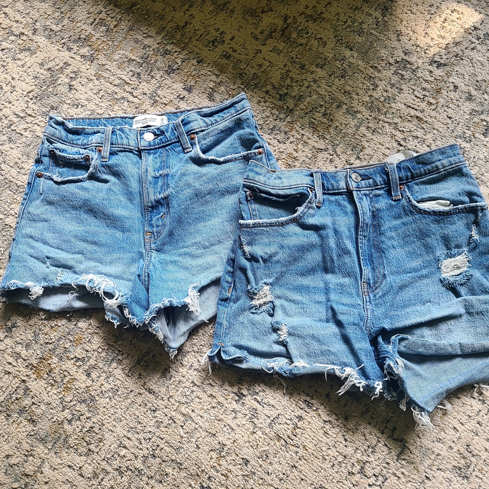 Abercrombie & Fitch Light Blue Distressed Denim Jean Shorts (Pair)